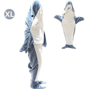 Bovista Hoodie Deken Met Mouwen - Fleece Blanket - Dames - Heren - Kinderen - Plaid - Knuffeldeken - Onesie - Extra Zacht & Warm - Haai - Maat XL