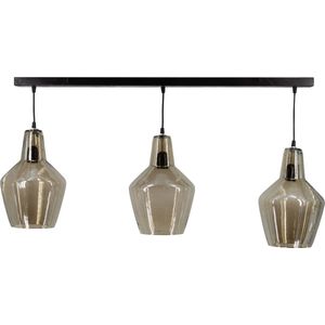 Kolony - Hanglamp Glas Black Smoke - Smoked Glass verlichting - Plaatlamp 3 Lampen