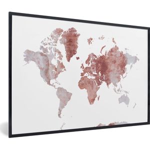 Fotolijst incl. Poster - Wereldkaart - Marmer - Rood - 90x60 cm - Posterlijst
