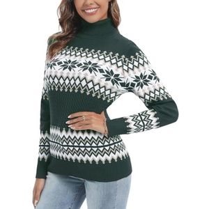 Dames kersttrui rolkraag groen met Noors patroon - Feestelijke wintertrui