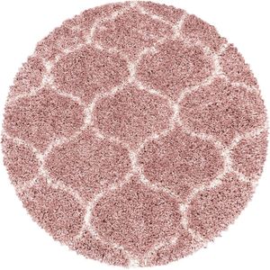 Flycarpets Azure Rond Vloerkleed Berber Motief - Roze / Crème - Hoogpolig - Woonkamer - 120x120 cm