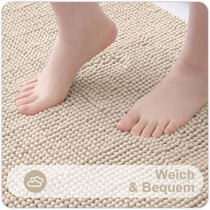 Badmatten set van 2 - Chenille, antislip, zacht en absorberend - Wasbaar - 40 x 60 cm + 60 x 90 cm - Beige