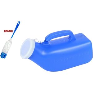 IBBO® - Urine container - Urinaal - Urinebeker - Plasfles - Plasfles Mannen - Urinaal Mannen - 1200ml - Plas Fles Man - Plas Potje - Blauw - GRATIS schoonmaakborstel
