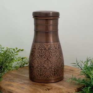 Puur koperen karaf antique geëtst met dop ± 950 ml