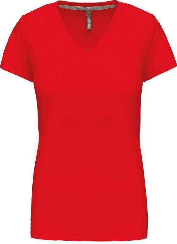 Kariban Dames T-shirt V-hals Korte Mouwen K381 - Red