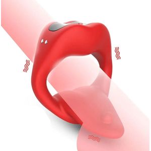 Multifunctionele vibrerende mond penis ring - 4 in 1 Tong vibratie - Scrotum - Anaal - Cockring vibrator - Elastisch - One size