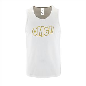 Witte Tanktop sportshirt met ""OMG!' (O my God)"" Print Goud Size S