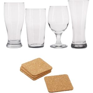 Speciaal bierglazen - 16x st - 4 soorten - incl. onderzetters - 16x st - 9 x 9 cm