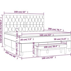 vidaXL - Boxspring - met - matras - fluweel - donkerblauw - 160x200 - cm