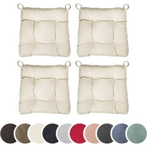 sleepling set van 4 stoelkussens Basic 20 | 40 (voorkant) / 35 (achterkant) x 38 x 7 cm | zitkussen voor binnen en buiten | hoes van 100% katoen | met klittenband | Made in EU | beige