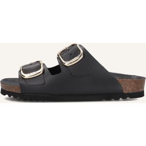 Scholl - Noelle - Slippers - Zwart - Leer - Gouden Gespsluiting