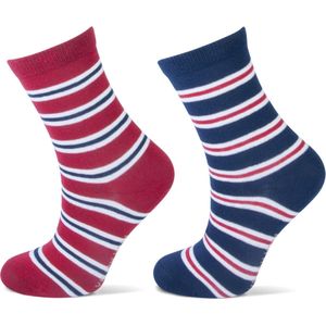 2 Paar kindersokken - Gestreept - Rood/Blauw - Maat 23-26