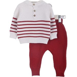 Minora Newborn Baby Gebreide Kleding Set- Jongens en Meisjes - 2 Delig pakje - Winterbroek en trui- Kraamcadeau - Babyshower-Newborn overalls winter- Rood-9/12 Maanden- Sinterklaas