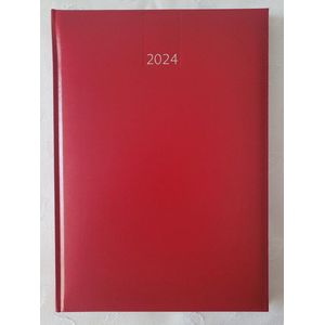 LIBOZA - Agenda 2024 - A4 Weekagenda - Rood - Gladde kaft -7 dagen 2 blz - Met Eco pen - Tijd per kwartier - 6 talen - Jaar/Kwartaaloverzicht - Vrije dagen - Leeslint/Scheurhoekjes - Professioneel - Verjaardag – Cadeau