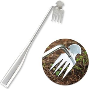 2-in-1 RVS handmatige onkruidverdelger met lange handgreep voor het verwijderen van onkruid in de tuin