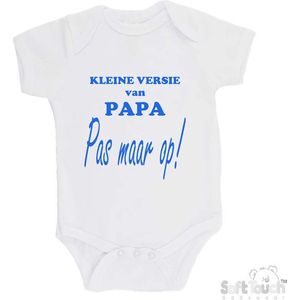 100% katoenen Romper ""Kleine versie van papa Pas maar op!"" Unisex Katoen Wit/blauw Maat 56/62