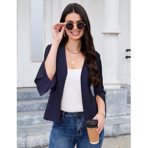 Dames Bolero Elegante Cardigan Business OL Boleros Lange Mouw Open Voorkant Blazer Jas Marine M
