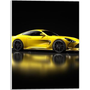 PVC Schuimplaat - Zijkant van Gele Sportauto tegen Zwarte Achtergrond - 30x40 cm Foto op PVC Schuimplaat (Met Ophangsysteem)
