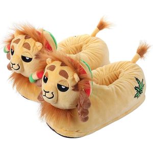 corimori - Benji de Rasta Leeuw, pluche slippers voor mannen en vrouwen, EU one size 25 tot 33,5 (geel-groen-rood)