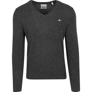 Gant Pullover V-Hals Woolblend Antraciet - Maat L - Heren - Pullovers