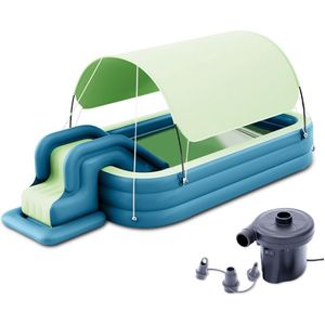 Opblaasbaar zwembad, opblaasbaar kinderzwembad met glijbaan, opblaasbaar kinderbadje met luifel, familiezwembad voor kleine kinderen, outdoor, tuin, achtertuin