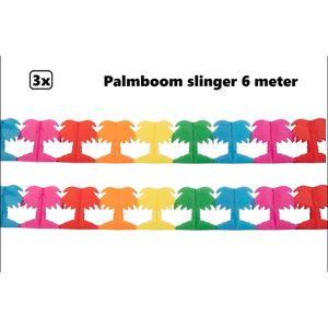 3x Slinger palmboom multicolor 600cm - Carnaval tropical thema feest festival hawai palm party