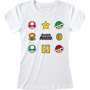 Nintendo Super Mario - Items Ladies Tshirt - S - Wit