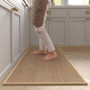 Keukenloper - Keukenkleed - Vloerkleed - Keuken mat - Anti slip - Onderkant rubber - 44x120 cm - Beige - Bruin - Wasbaar - Geweven structuur