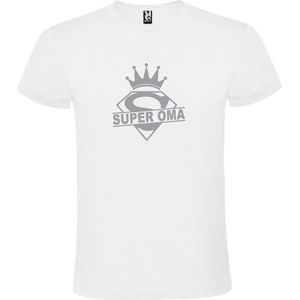 Wit  T shirt met  print van ""Super Oma "" print Zilver size XXXL