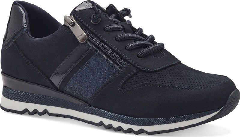MARCO TOZZI - Platte Damessneakers - Dark Navy - Met Veters en Ritssluiting