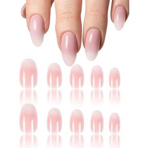 48 Pcs Soft Gel Nail Tips, Ombre Pink Nails for Pressing, Short Medium Square White and Pink Nail Tips for Putting On Nails False Nails for French Manicure