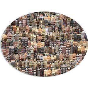 PVC Schuimplaat Ovaal - Patroon van de Amsterdamse Grachtenpanden - 96x72 cm Foto op Ovaal (Met Ophangsysteem)