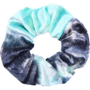 Finnacle - ""Fluweel-Scrunchie - Tie-Dye - Blauw/Zwart - Haarstyling-Accessoire - Voor Wokkelen & Froezelen - Elastiek