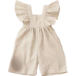 Joya Kids® Linnen Meisjes Broekpakje | Baby & Peuter Jumpsuit met Ruffles | Zomer Romper Licht Beige | Zomersetje Gebroken Wit | Luchtige Zomerkleding Meisje | Maat 74 t/m 100 | 6 Maanden tot 3 jaar | Maat 74
