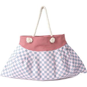 Strandtas - Blauw - Geruit - Geblokt - Checkered - Ritssluiting - 65x40cm