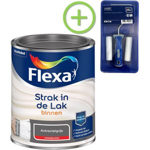 Flexa - Strak in de Lak - Watergedragen - Hoogglans - Antracietgrijs - 750 ml + Lakroller