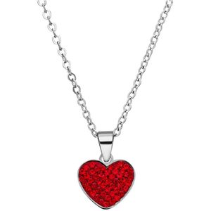 Lucardi Dames Stalen ketting hart met kristal red velvet - Ketting - Staal - Zilverkleurig - 47 cm