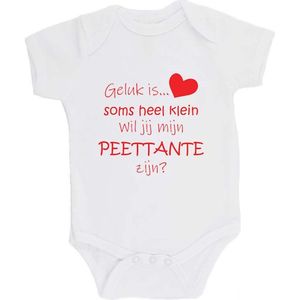 100% katoenen Romper ""Geluk is soms heel klein Wil jij mijn PEETTANTE zijn?"" Meter Unisex Katoen Wit/rood Maat 56/62
