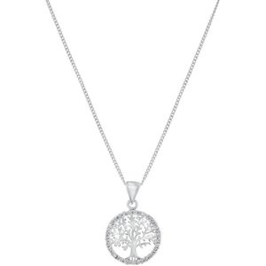 Lucardi Dames Zilveren ketting&hanger levensboom met zirkonia - Ketting - 925 Zilver - Zilverkleurig - 48 cm