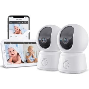 Babyfoon met 2 camera's, 1080p, 5 inch display, 355° PTZ, bidirectionele audio, bewegingsdetectie, nachtzicht en temperatuursensor