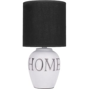 BRUBAKER Tafel- of bedlampje Home - tafellamp met keramische voet en stoffen kap - 30,5 cm hoogte, wit grijs