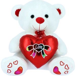 Teddybeer (Wit) met Love Hart Pluche Knuffel 20 cm - Moederdag knuffelbeertje I love you - Valentijnsdag cadeau voor hem haar - Knuffelbeer Beertje Teddy Liefde Mannen Vrouwen - Valentijn Cadeautje - I Love You / Ik hou van je - Teddy Beer Groot