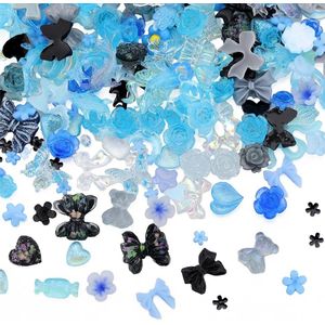 doos met 4 zakjes blauwzwarte nagelbedels 3D-bloemnagelkunst, harsnagelkunstbedels, nagelaccessoiresbedels, nagelkunstdecoratie, 3D-vlinder, beer, roos, zeester, flatbacks voor nagelkunstdecoratie