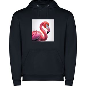 Donker Blauwe unisex hoodie met “ Kleurrijke Flamingo“ Print Full Color merk Roly maat S