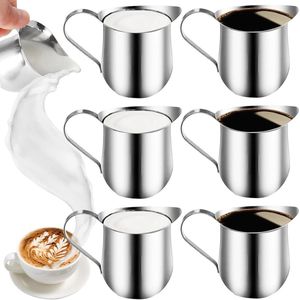 Melkkannetjes 6 stuks 90 ml roestvrij staal zilveren melkschuimkannetje - 3 oz opschuimkannetje voor melkopschuimer - cappuccino latte art .
