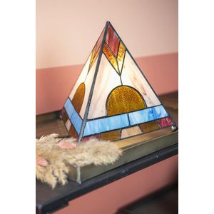 HAES DECO - Tiffany Tafellamp 26x26x30 cm Bruin Glas Tiffany Bureaulamp Tiffany Lampen Glas in Lood