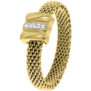 Lucardi Dames Ring mesh goldplated met kristal - Ring - Cadeau - Staal - Goudkleurig