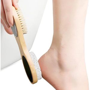 Houten voetschrobborstel, eeltverwijderaar voor harde huid - puimsteen, mentale voetrasp, zandpapier, bamboe handvat.