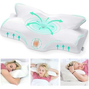 Cervicaal orthopedisch traagschuim kussen voor hals schouderpijn - met uitneembaar ergonomisch nekkussen - voor zijslaper - Wit 64 x 125/105 x 42cm