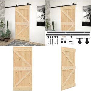vidaXL Schuifdeur met beslag 80x210 cm massief grenenhout - Houten Deur - Houten Deuren - Schuifdeur - Schuifdeuren